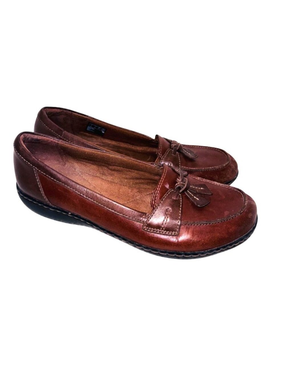 Clarks Ashland Bubble Slip On Loafer Brown Leather shoe 8.5 Cushioned Comfort